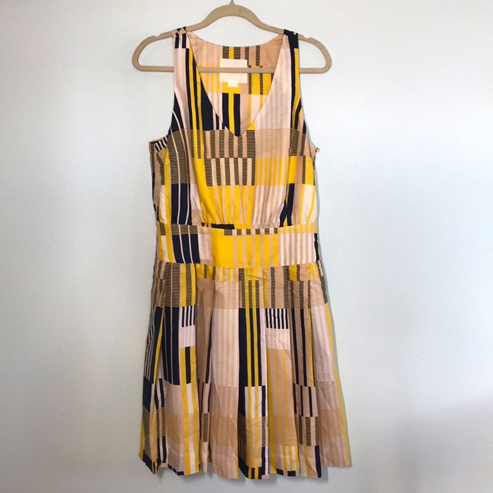 Anthropologie silk sleeveless dress yellow black